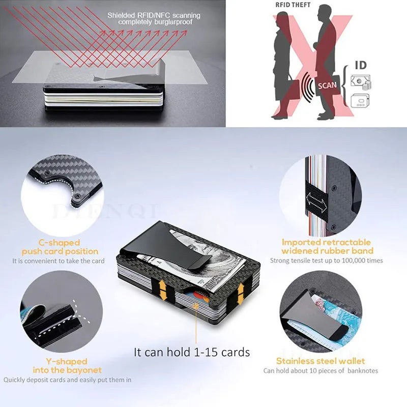 Minimalist Slim RFID Blocking Wallet For Men - Light Weight, Durable & Compact- Aluminum Wallet With Money Clip (Black）
