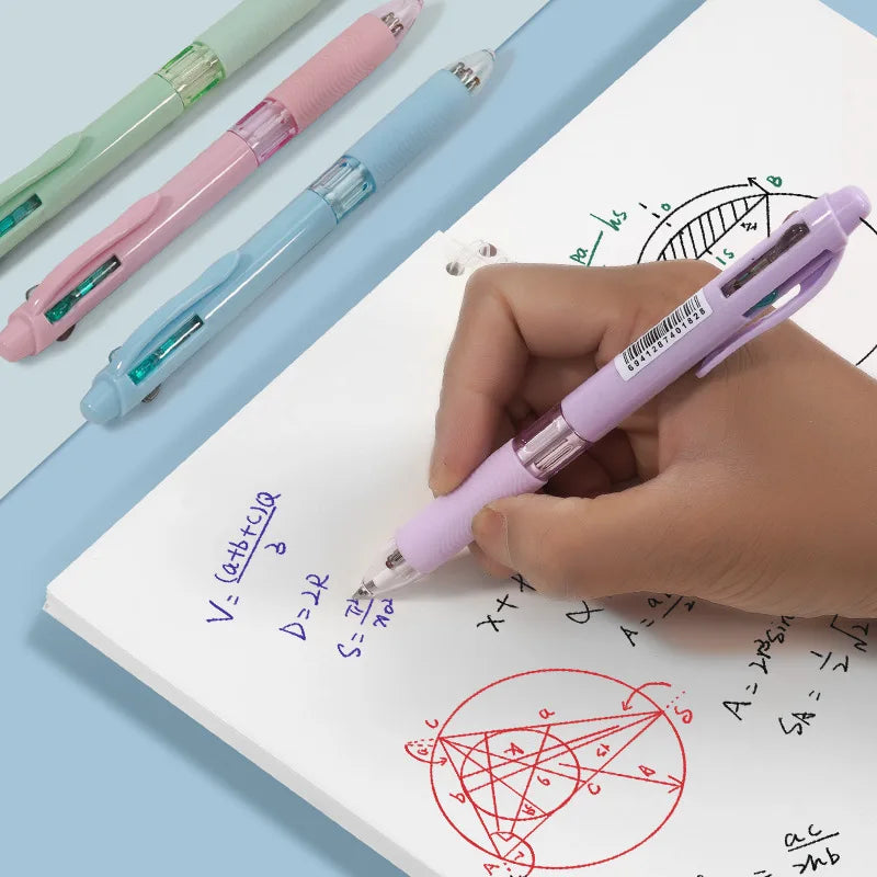 4 In 1 Multicolor Ballpoint Pens Creative Colorful Retractable Multifunction Pen Students Writing School Office Kawaii Supplies