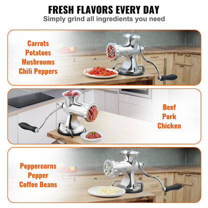 SucceBuy Manual Meat Grinder 304 Stainless Steel Hand Meat Grinder with Suction Cup&Steel Table Clamp Meat Mincer Sausage Maker