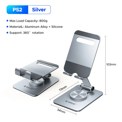 ORICO Aluminum 360 Rotation Mobile Phone Holder Universal Bracket Folding Dual-Axis Alloy Adjustment Design Stable For iPhone