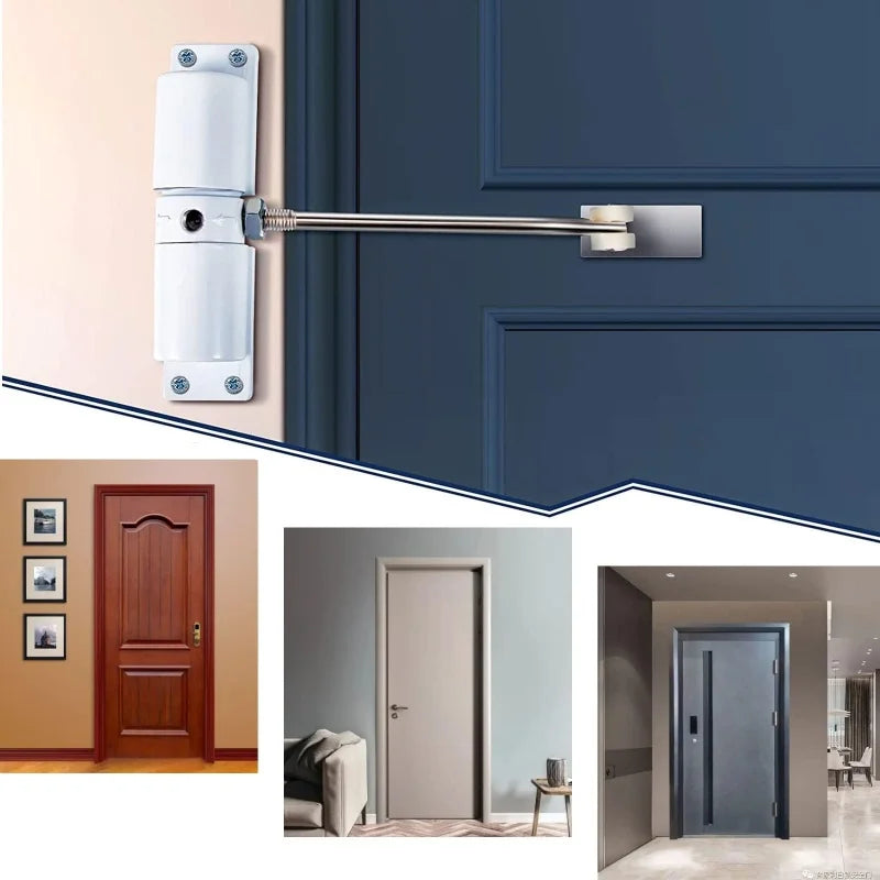 180 Degree Automatic Door Closer Metal Adjustable Heavy Duty Safety Spring Silence Durable Convert Hinged Door Interior Exterior