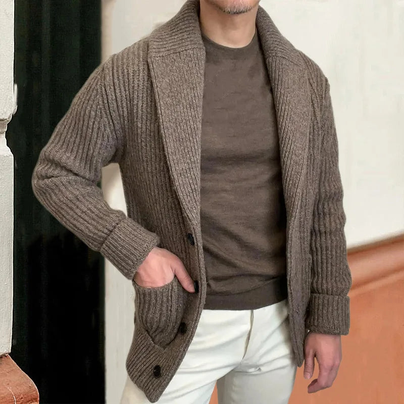 Vintage Fashion Men Knitted Cardigan Sweater Autumn Winter Warm Lapel Knitting Coat Casual Solid Slim Fit Knit Jacket Streetwear