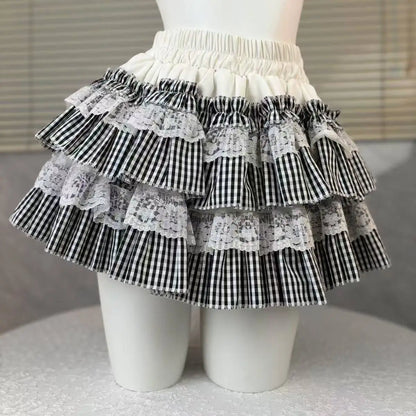 Lolita Style Princess Vintage Cake Skirt  Sweet Kawaii Women Cute Lace Ruffles Party Mini Skirts Harajuku Y2k Faldas Mujer