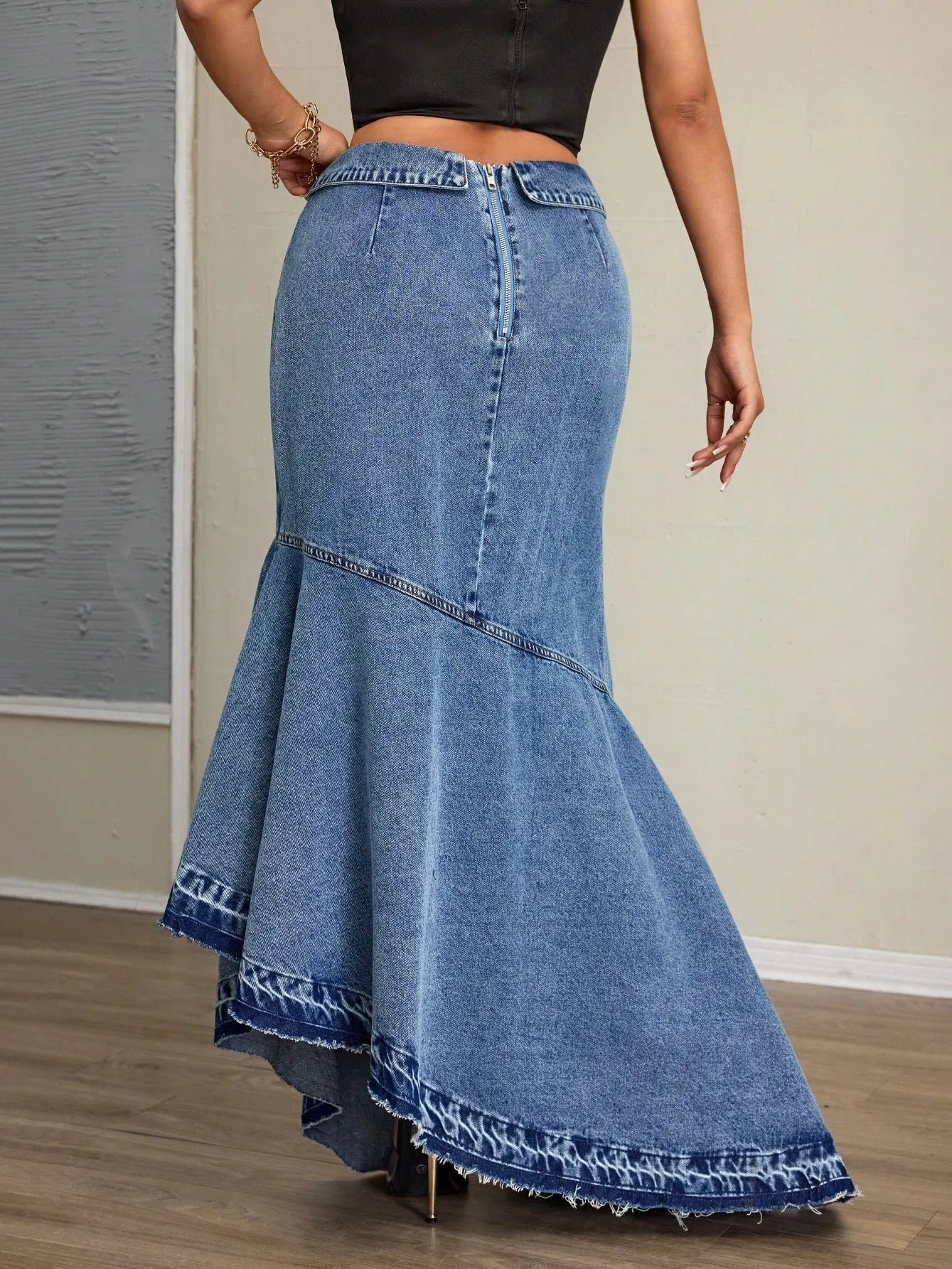 Women's Elegant A Line Mini Long Skirt For Women Wrinkle Free Patchwork Design For Woman Maxi Mermaid High Waist Asymmetrical