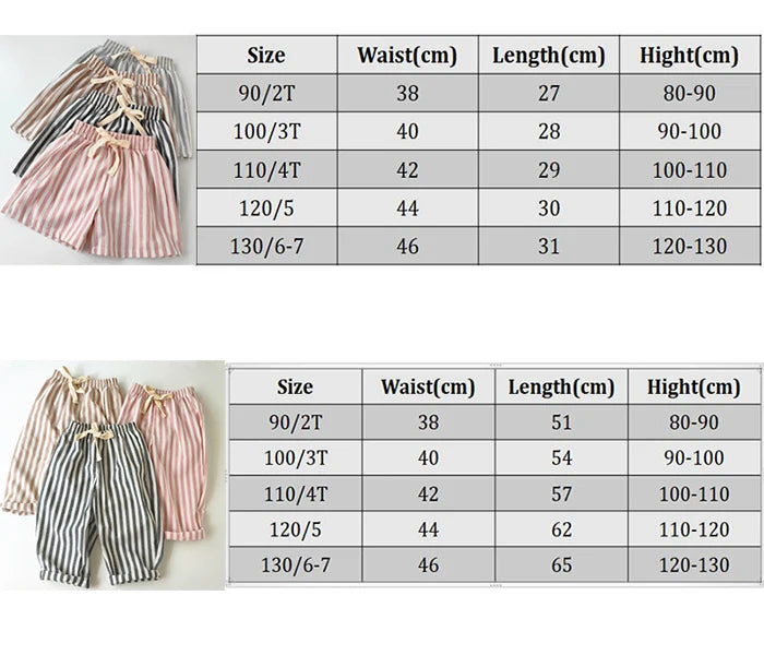 Children's Clothing Linen Cotton Shorts Summer Girls Boys Stripe Pants Kids Baby Casual Vintage Loose Short Pant Girl Clothes