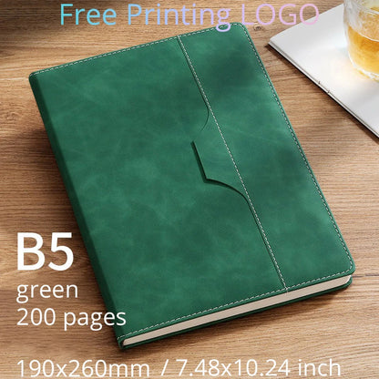 A5 B5 Customize PU Leather Notebook with Pen Insert Holder Free Printing LOGO Office Notepad Business Enterprise Diary Book Note