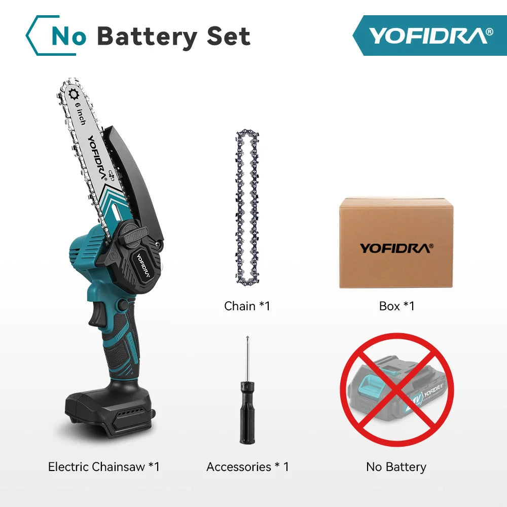 YOFIDRA 6 Inch Electric Chainsaw Cordless Oiler Garden Wood Cutting Logging Pruning Saw Power Tool For Makita 21V Battery Pin