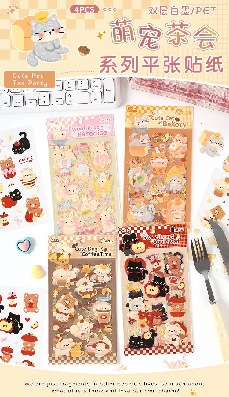4/16 Pcs Cute Pet Club PET Stickers Pack for Junk Journal DIY Scrapbooking School Supplies Handmade Collage Creative Stationery