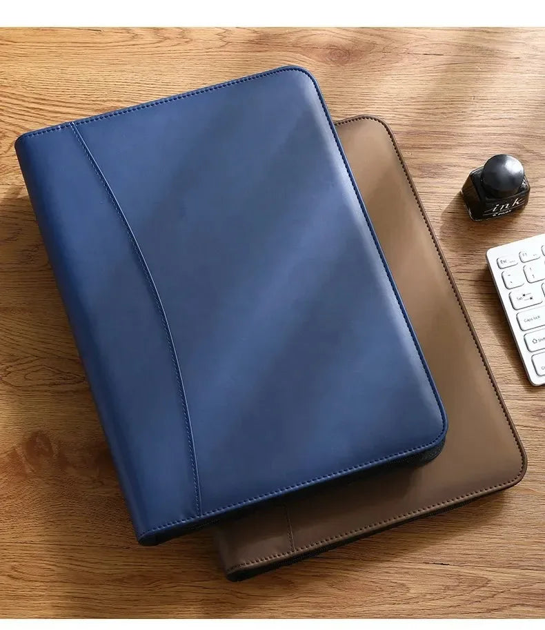 Executive Business A4 Leather Portfolio Folder Clipboard for Zippered Desk Organizer Document Briefcase Calculator for Office