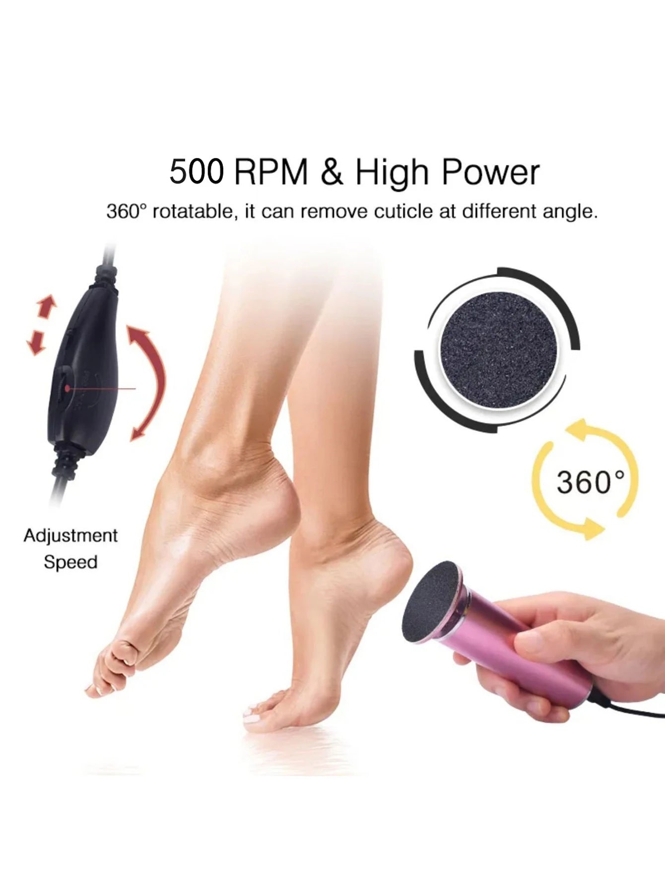 Electric Foot File Callus Remover Pedicure Machine with 60 Replacement Sandpaper Disks Adjustable Speed Aluminum Foot Care Tool