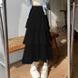 Sweet Lace Women Cake Puff Chiffon Skirts Summer Stylish Tierred Pleated Hem Solid Long Skirt Korean A-Line High Waist Skirts