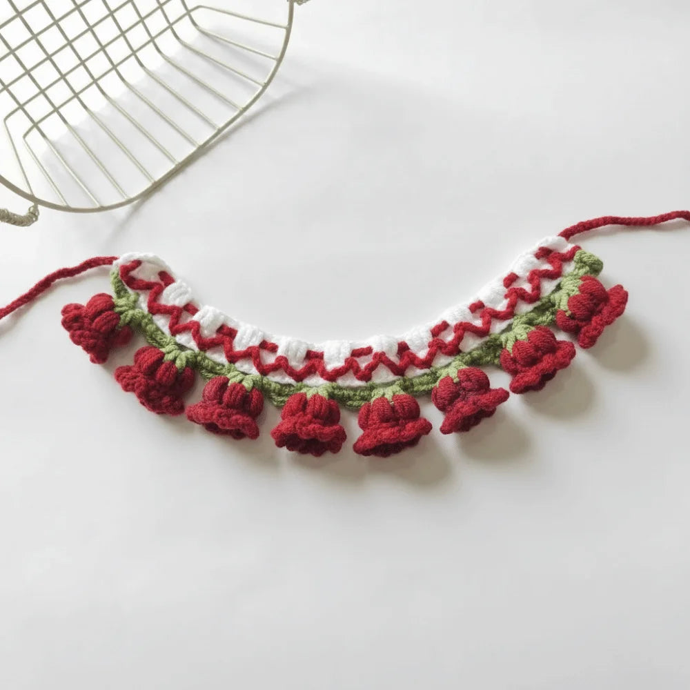 Neck Accessories Orchid Bell Flower Knitted Pet Collar Patchwork Sweet Pet Drool Scarf Lace-up Pet Drool Bib Cats