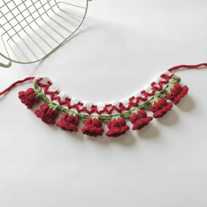 Neck Accessories Orchid Bell Flower Knitted Pet Collar Patchwork Sweet Pet Drool Scarf Lace-up Pet Drool Bib Cats