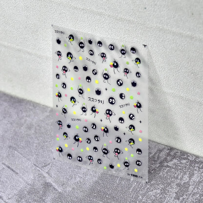 1Pcs Chibi Character Susuwatari Eggette Cute Anime Cartoon Nail Stickers Kawii Nail Art Weeb Cartoon Relief Self Adhesive Decal