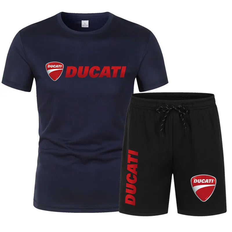 DUCATI Men's Summer Clothing Sets Short Sleeve T-Shirt Sports Shorts Motorcycle Theme Jogging Beachwear Regular outdoor jogging