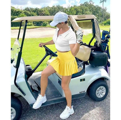 Fashion New Summer Sports Shorts Women Pleated Mini Skirt Anti Glare Short Skirt Running Outdoor Fitness Breathable Tennis Skirt
