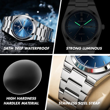 PAAZOMU Fashion Men's Quartz Watch Stainless Steel Waterproof Luminous Man Watch Chronograph Date Multifunction Watches For Men