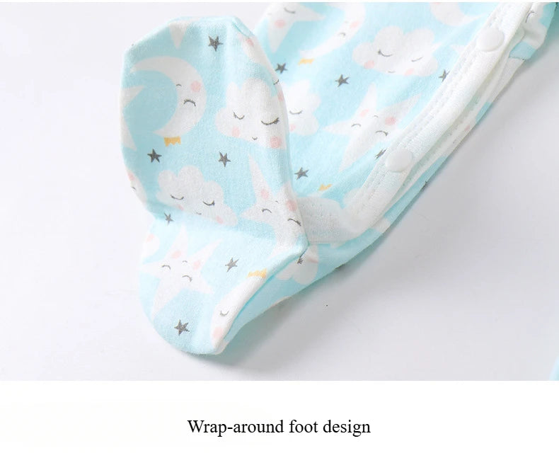 Boys Girls Long Sleeve Jumpsuit for Four Seasons Clothing Pure Cotton Universal Newborn Baby Cute Printed Foot Wrapped Bodysuit