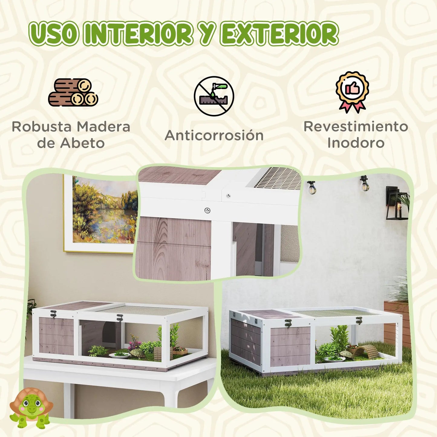 Turtle enclosure 91x60.5x32cm spruce with roof, 2 Zones & folding side walls for reptiles inside