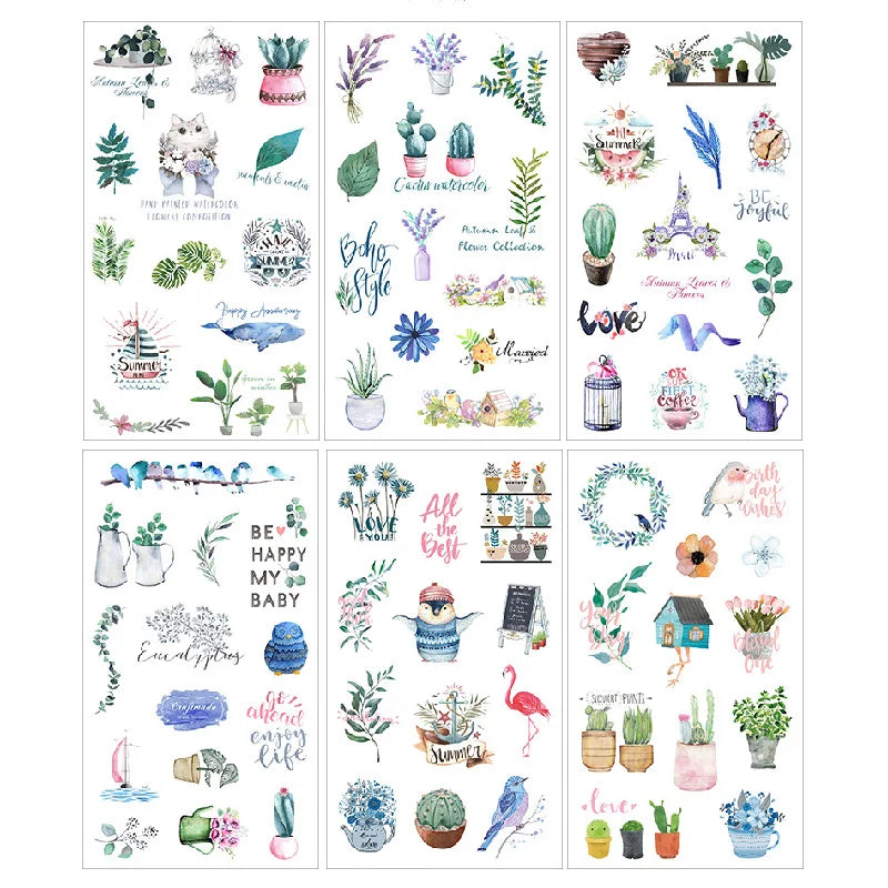 6pcs Leaf Flower Stickers Japanese Accessories for Kids Dessert Diary Decorating Pretty Stationery Feather Decoration Supplies