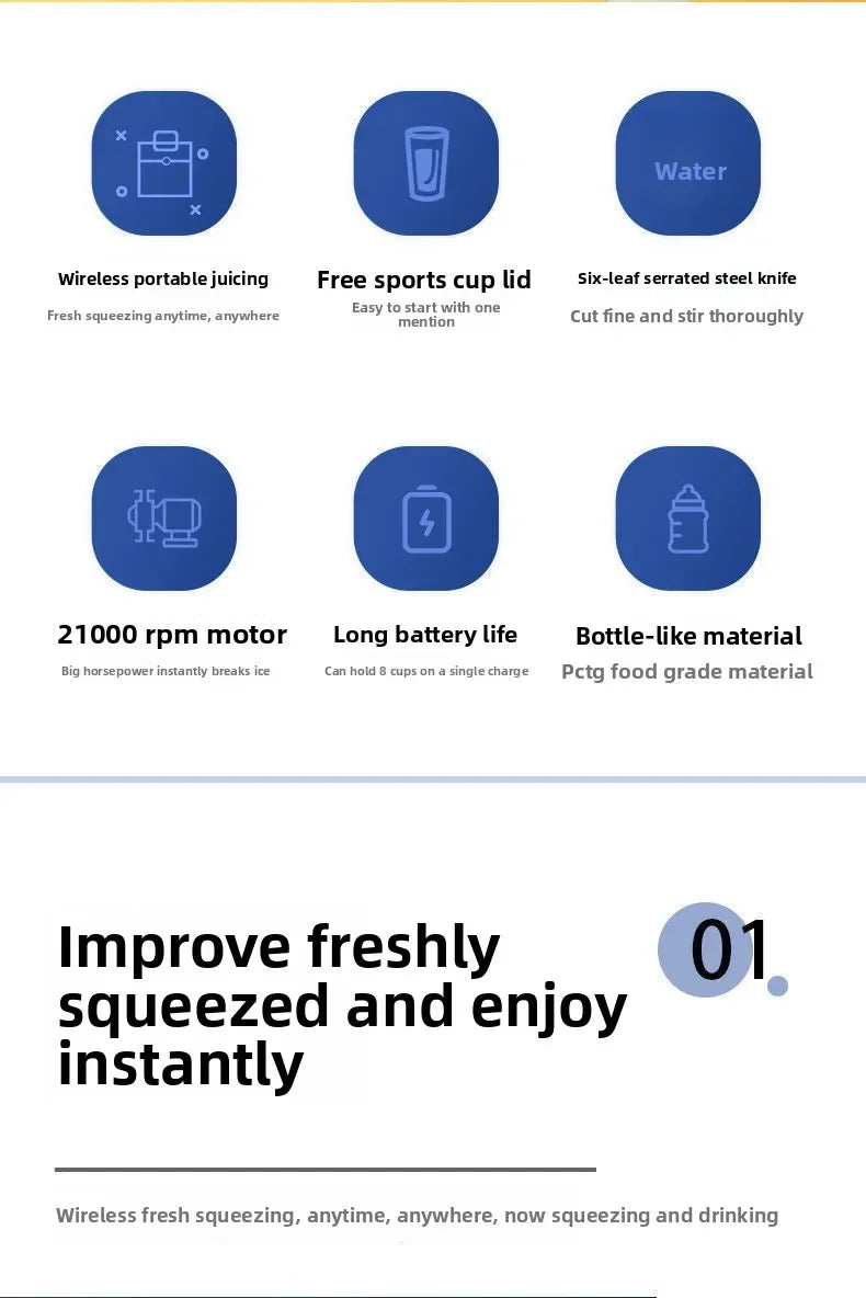 Portable Fruit Juicer Blenders Outdoor Personal Electric Mini Bottle Home USB Charge 6 Blades Double Cup Juicer Machine