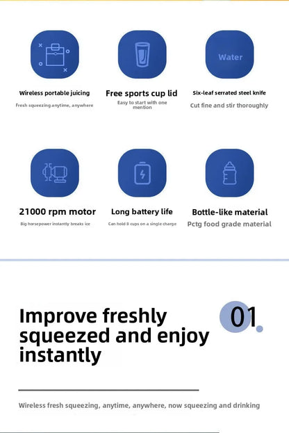 Portable Fruit Juicer Blenders Outdoor Personal Electric Mini Bottle Home USB Charge 6 Blades Double Cup Juicer Machine