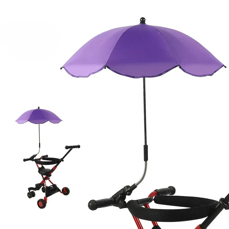 Universal Sun Umbrella for Baby Stroller UV Protection Pram Umbrella 360° Adjustable Rainproof and Windproof Sunshade Parasol