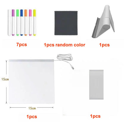 Rewritable DIY Children's Glowing Drawing Board Message Lamp With 7 Colorful Pens Light Up Acrylic Message Board