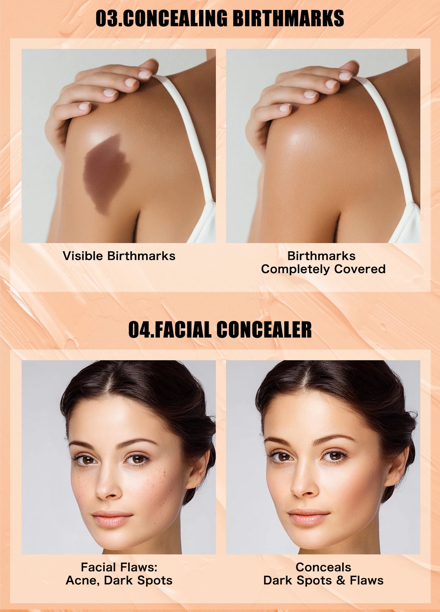 2-in-1 Concealer and Foundation Stick, Covers Dark Circles, Waterproof and Sweat-Resistant, Creates Flawless-Looking Makeup