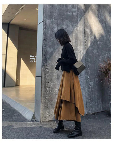 Women Skirts Gothic Irregular Skirts Pants Women High Waist White Black Long Skirts Female Pleated Skirts Culottes Women Clothes