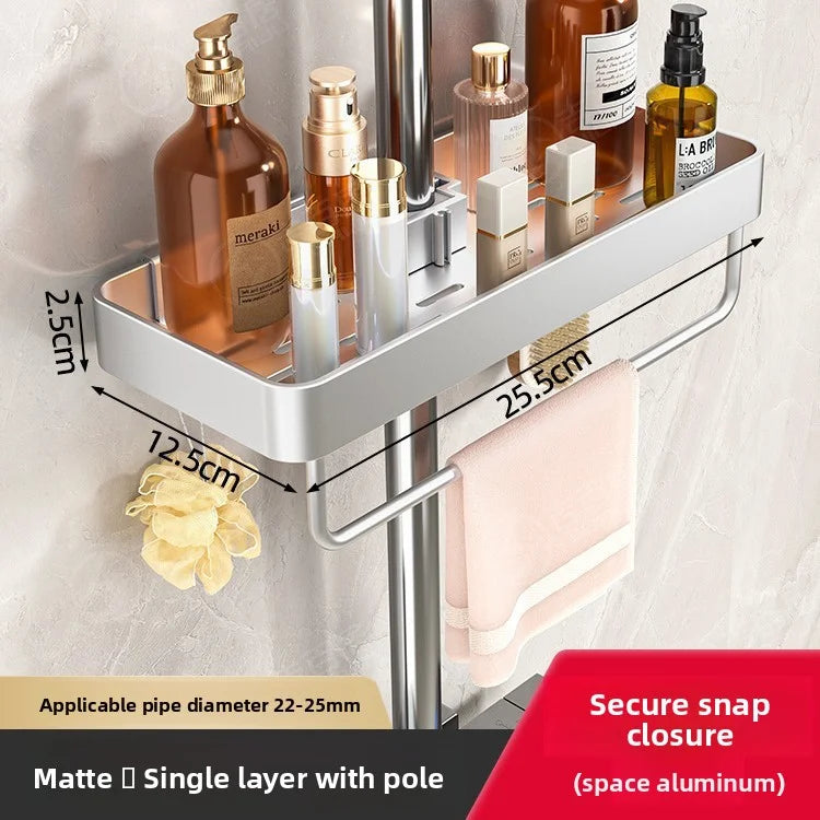YM No-Drill Installation Bathroom Showerhead Storage Rack Tray Rain Shower Rod Holder Lift Bracket for Bathroom Organization