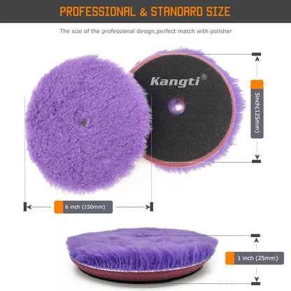 Kangti 5"(125mm)/6"(150mm) High Density Lambs Wool Polishing Pad for Car Waxing Buffing Finishing