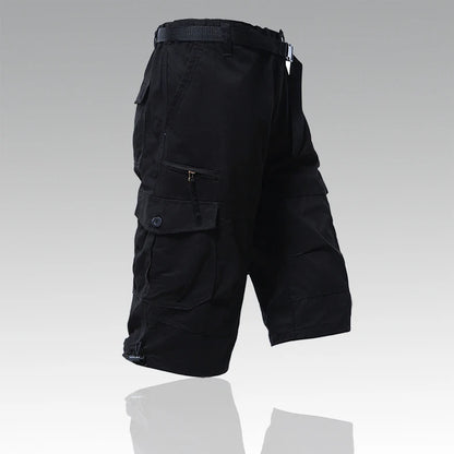 Mens Cargo Shorts 100% Cotton Casual Running Shorts Elastic Waist Hiking Outdoor with a Belt