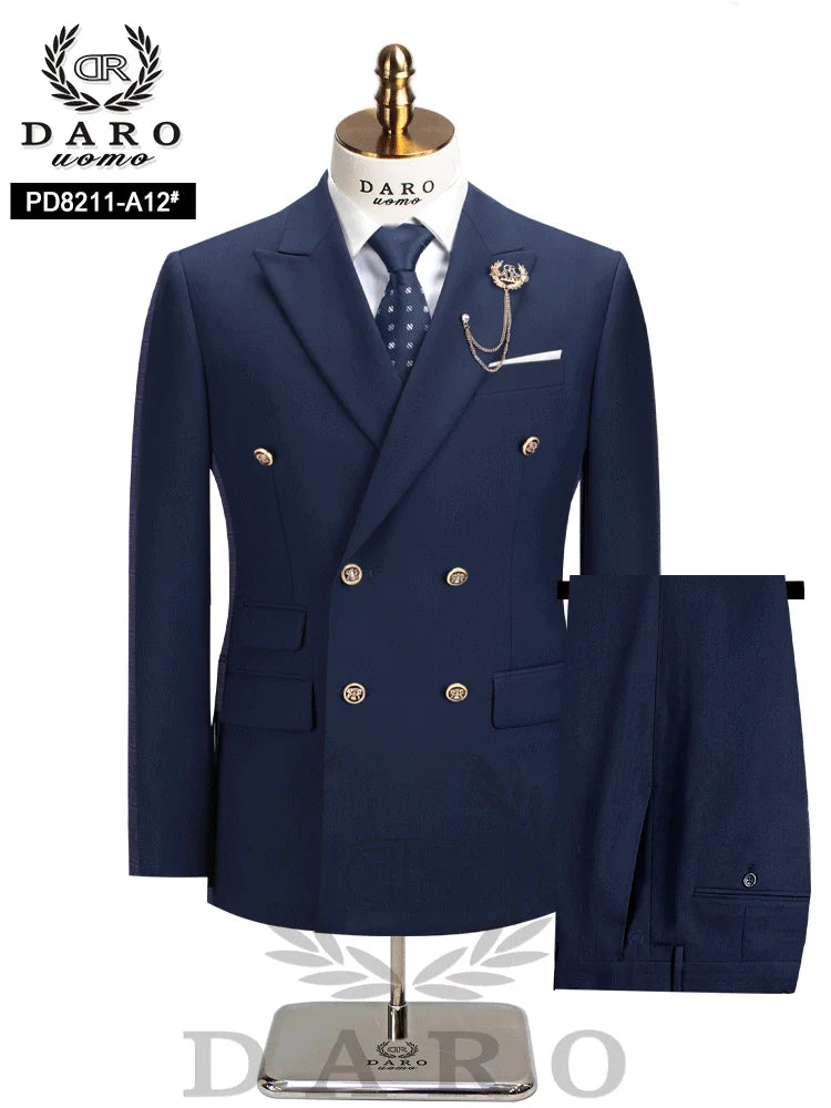 DAROuomo 2026 Men's Slim Fit Formal Business Suit 2Pcs Set - DR8211 (Jacket + Pants) for Work Wear