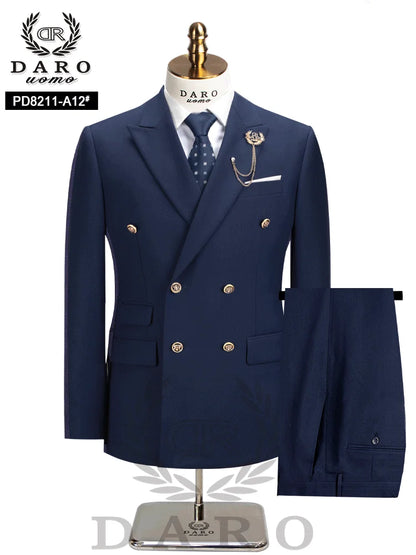 DAROuomo 2026 Men's Slim Fit Formal Business Suit 2Pcs Set - DR8211 (Jacket + Pants) for Work Wear
