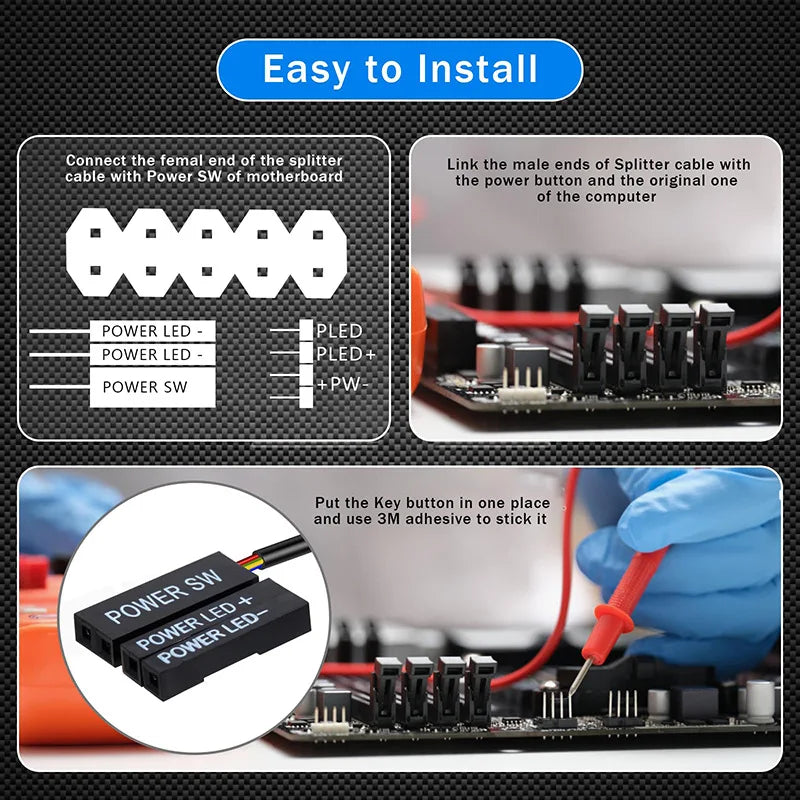 Desk ON/OFF Power Switch for Desktop Computer RGB Backlight Mechanical Shaft Key External Remote Start PC Mainboard Reset Button