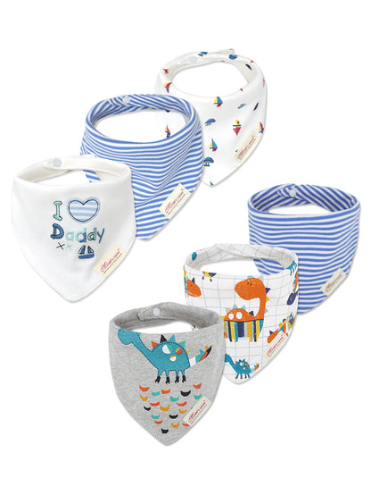 6 Pcs Baby Boy Feeding Bib Made of Cotton Mouth Water Towel Double-layer Soft Comfortable Adjustable Size Sccessories 0-3 Y