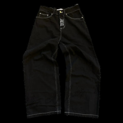 2025 New Prints Jeans Men Streetwear Baggy Wide Leg Jeans Korean Fashion Drapes Straight Casual Loose Denim Cargo Pants