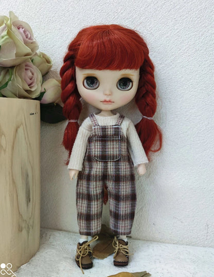 Casual Blyth Doll Clothes Rompers Plaid Pants Long Sleeve Top Suit Doll Trousers for Ymy Licca Azones Ob24 Ob27 Doll Accessories
