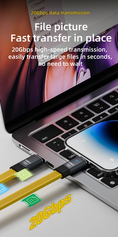 PD 100W Short USB C to USB C Cable Fast Charging 5A USB C Cord USB3.2 20Gbps Data Transfer 8K@60Hz Flat Data Charge Cable