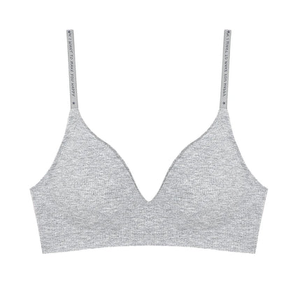 FINETOO Women Wireless Bra Deep V Padded Bralette S-XL Trendy Stripe Knitting Bras Sexy Ladies Brassiere Solid Underwear 6 Color