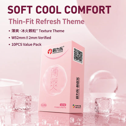 Hot & Cool Sensation Condoms 520 Bouncing Dots Natural Latex Lubricated 10pcs-50pcs Men Extra Stimulation Silky Touch Beilile