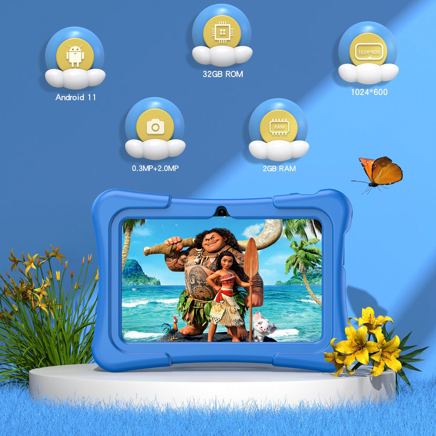 PRITOM Tablet for Kids 7 Inch Android 13 32 GB WiFi Bluetooth Dual Camera Educational Software Installed with Proof Case