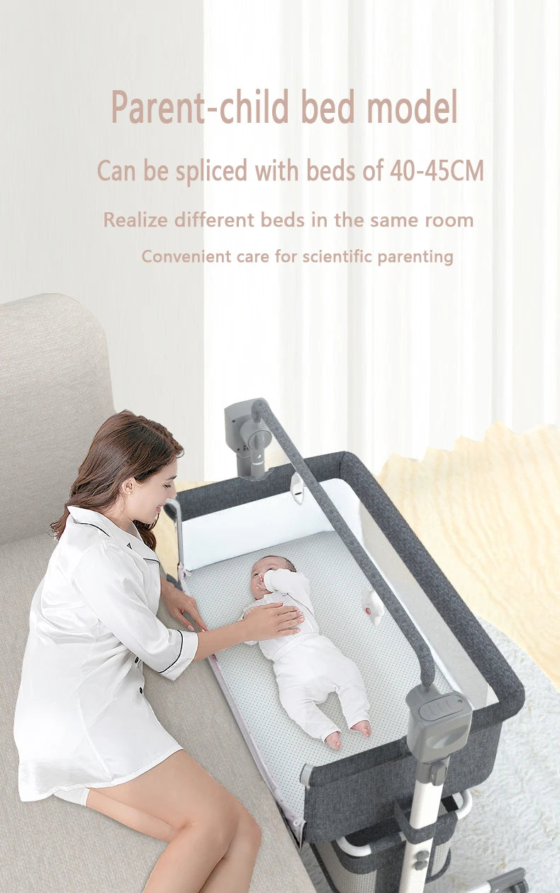 Electric Baby Crib Bassinet Cradle Bluetooth Music Timer with Automatic Swing Remote Control Foldable Design Breathable Mesh Sides Soft Mattress Stable Frame Safe Sleeping Bed for Newborn Infant Home Use and Travel Comfort Ba