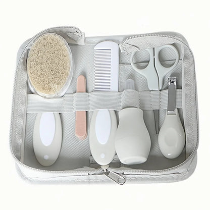 6/7-piece Baby Daily Care Set - Baby Nasal Irrigator, Small Scissors, Soft Hairbrush, Nail File, Small Toothbrush, Nail Clipper