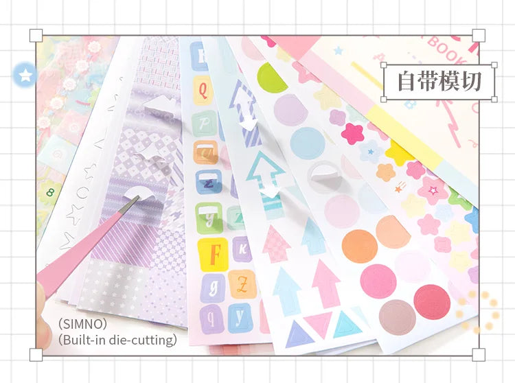 30/60 Pcs Multi material die-cutting Cartoon sticker book Kit Scrapbooking Stickers Decor Journal Supplies Aesthetics Stationery