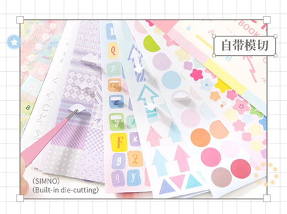 30/60 Pcs Multi material die-cutting Cartoon sticker book Kit Scrapbooking Stickers Decor Journal Supplies Aesthetics Stationery