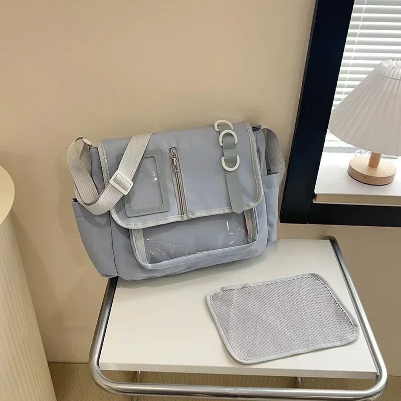 College Style Crossbody Bag with Ribbon Large Capacity for Class Book Carrying Mailman Bag Girls Bow JK Shoulder Ita Bag Handbag