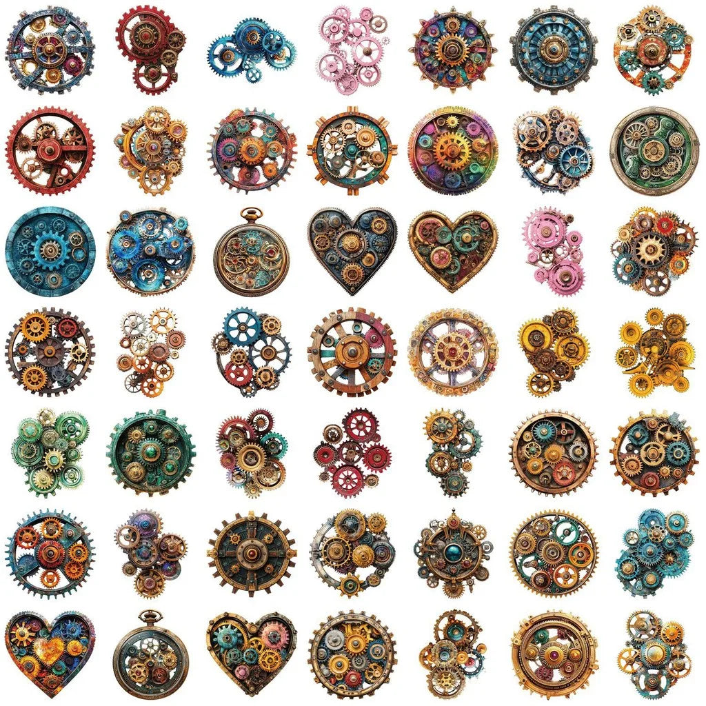 50PCS Transparent Time and Space Gear Sticker Pack - Waterproof Clear PET for Scrapbook, Guitar Decor RecordingYourLife Store