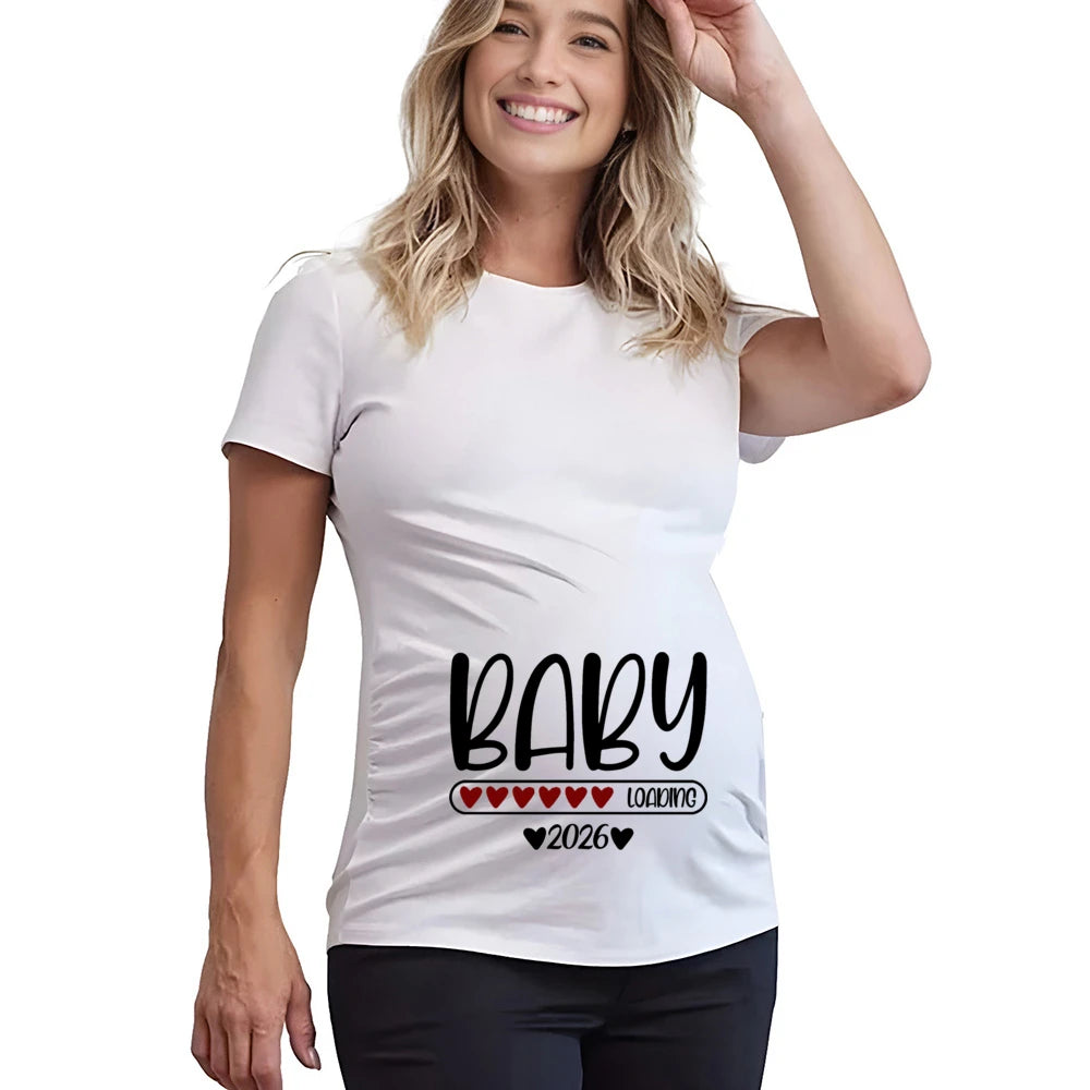 Baby Loading 2026 Print Maternity Shirts Women Pregnancy Announcement T-Shirt Female Pregnancy Clothes New Mom Summer Tops Tee